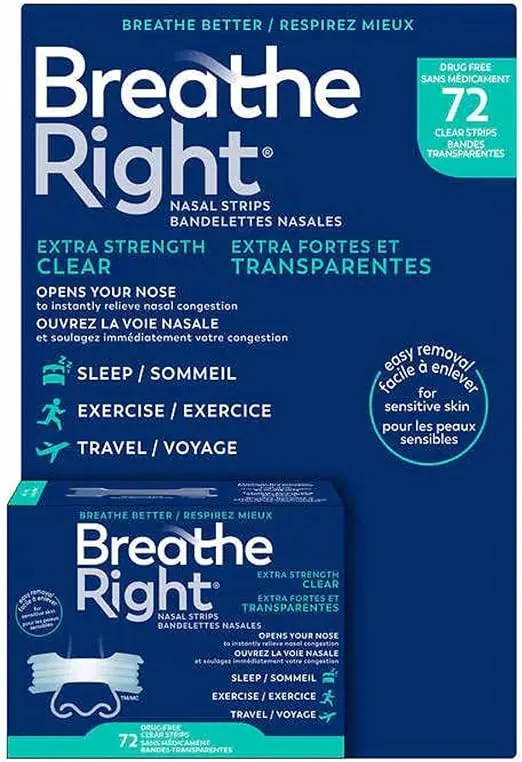 Breathe Right Nasal Strips, Extra Clear for Sensitive Skin, 72 Clear Strips