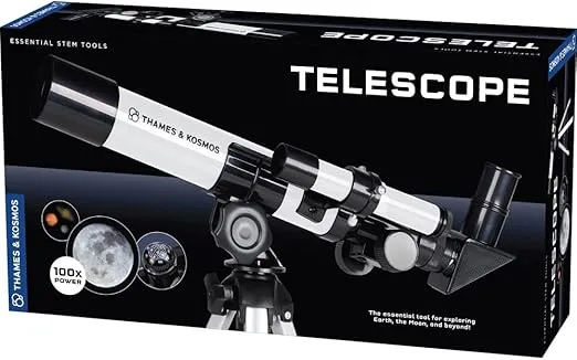 The Thames & Kosmos Telescope Essential STEM Tool | Childrens Refractor Telescope with 100x Magnification & Built-in Compass | Classic Scientific Device for Astronomical & Terrestrial Observations