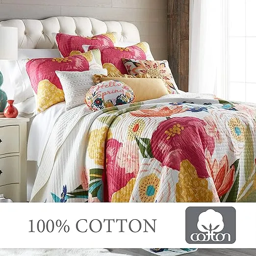 Levtex Home - Grandiflora Quilt Set - Full/Queen Quilt + Two Standard Pillow Shams - Multicolor Bold Contemporary Floral - Quilt Size (88x92in.) and Two Pillow Sham Size (26x20in.) - Cotton