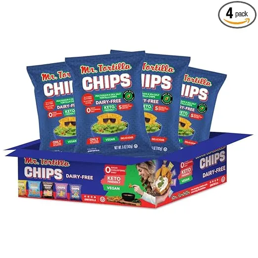 Mr. Tortilla Keto Chips - Dairy Free, Keto Friendly Tortilla Chips Protein Snacks, 3 Net Carbs Per Serving, 10g Protein per Bag, Low Carb, Protein Chips - (Multigrain 2 oz Bags, 4-Pack)