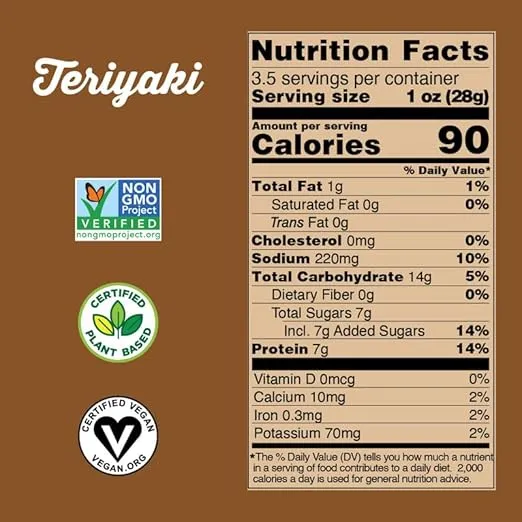 Unisoy Plant Based Jerky - Teriyaki - High Protein Vegan Jerky Snacks - Sustainable, Non-GMO, Low Sodium Vegan Food with a Classic Jerky Taste and Texture (3-Pack)