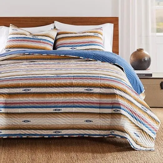 Greenland Home Barefoot Bungalow Painted Desert Reversible Quilt Set, 3-Piece Full/Queen, Sapphire
