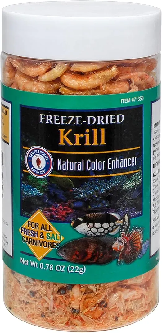 San Francisco Bay Brand Freeze Dried Krill Fish Food - All-Natural, Sustainably Harvested, High Protein Dried Shrimp for Freshwater and Saltwater Carnivores, Koi, Cichlids, Turtles - 0.78 oz (22g)
