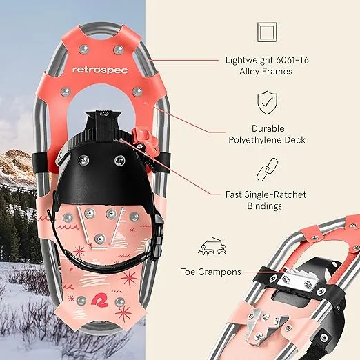 Retrospec Drifter 14/17 Inch Kids Bundle Snowshoes & Trekking Poles for Boys & Girls - All Terrain with Adjustable Binding, Carry Bag and Lightweight Walking & Hiking Poles