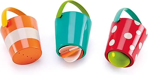 Hape Happy Buckets Set | Three Water Wheel Bath Time Toys for Toddlers, Multicolor