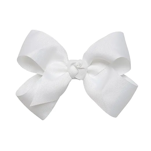 HAIRBOWS Girls' Grosgrain Hair Bow with a Knot Wrap Center on a Hair Clip, All Ages and Hair Types, 6 Inch Bow, White