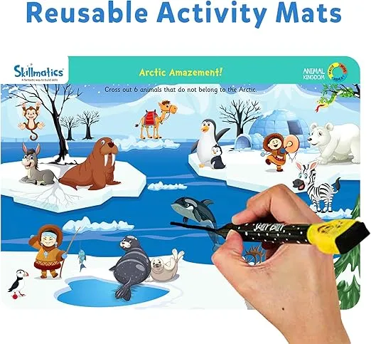 Skillmatics Educational Game - Animal Kingdom, Reusable Activity Mats with 2 Dry Erase Markers, Gifts for Ages 3 to 6