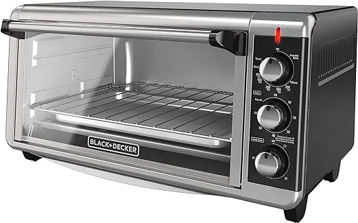 BLACK+DECKER 8-Slice Extra Wide Convection Toaster Oven, Fits 9"x13" Oven Pans and 12" Pizza, Bake, Toast, Broil, and Keep Warm Functions, Countertop Compact Design with Stainless Steel Finish