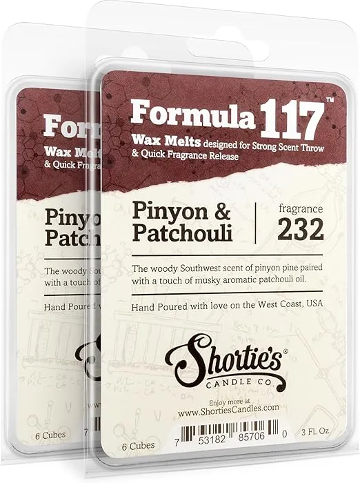 Shortie's Candle Company Pinyon & Patchouli Wax Melts Multi Pack - Formula 117-2 Highly Scented 3 Oz. Bars (6 Oz. Total) - Made with Natural Oils - Incense & Earth Air Freshener Cubes Collection