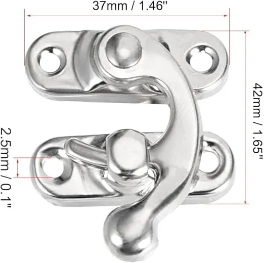 uxcell Retro Lock Clasp Right Latch Hook Hasp 42mm x 37mm Swing Arm Latch Plated Silver Tone, 5 Pcs W Screws