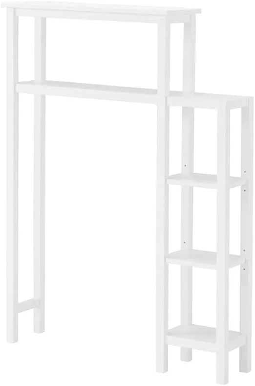 Dover Over Toilet Organizer with Side Shelving - White Bathroom Space Saver Storage Cabinet with Fixed and Adjustable Shelves - 35" W x 9" D x 49" H - Moisture Resistant Wood Construction