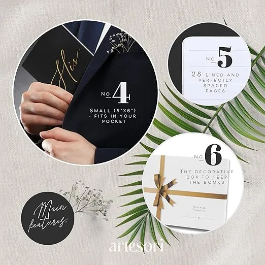 ARTESORI Wedding Vow Book for Her & Him, Soft Touch, Gold Foil Engraving, 28 Lined Pages, Wedding Vow Books His and Hers, Wedding Essentials, Wedding Registry Ideas, His and Hers Gifts [White & Black]
