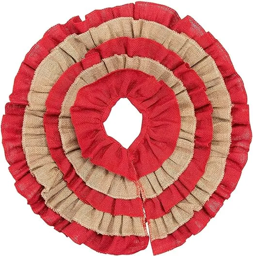 Juvale Red and Brown Burlap Mini Tree Skirt, Rustic Holiday Decor (21 in)