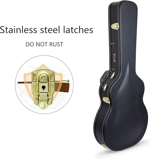 Crossrock Wooden Guitar Case Fits 335 Style 6-String Semi-Hollow Electric Guitars- Stainless Steel Latches, Sponge Lining, Metal Feet, Storage Space-Black (CRW620SABK)