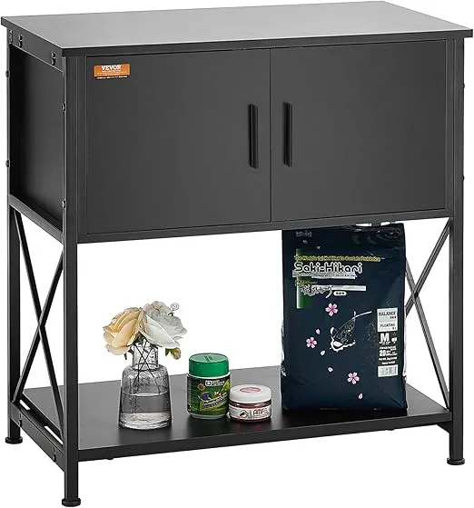 VEVOR Aquarium Stand, 29 Gallon Fish Tank Stand, 28.7 x 16.5 x 30 in Steel and MDF Turtle Tank Stand, 242.5 lbs Load Capacity, Reptile Tank Stand with Storage Cabinet and Embedded Power Panel, Black