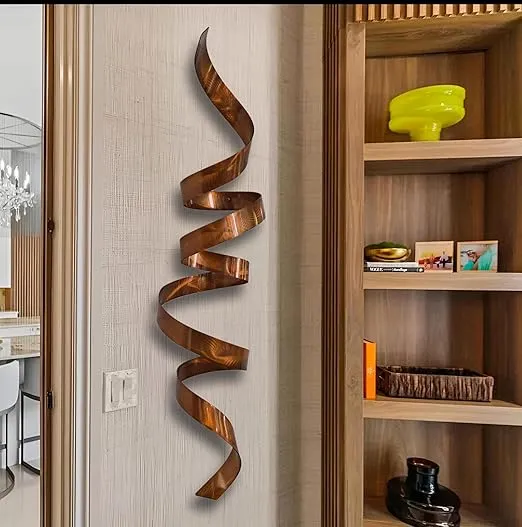 Statements2000 Copper Wall Twist Abstract Metal Wall Art - Modern Luxury Metal Wall Decor for Bedroom, Living Room, Office - Contemporary Wall Sculpture by Jon Allen 44 x 10 x 10 Inches