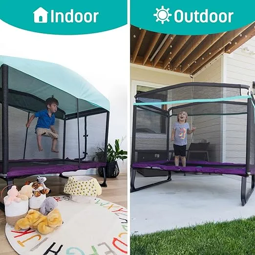 SKYWALKER TRAMPOLINES 6x4ft Indoor Outdoor Mini Trampoline for Kids and Toddlers with Net Enclosure, Durable Steel Frame, Safety Padding up to 200 LB (Winnie The Pooh, Eeyore)