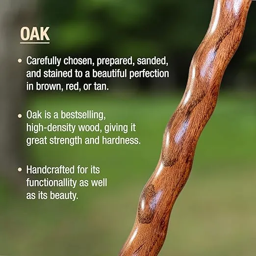 Brazos Handcrafted Wood Walking Stick, Twisted Oak, Ergonomic Style Handle, for Men & Women, Made in the USA, Red, 48"