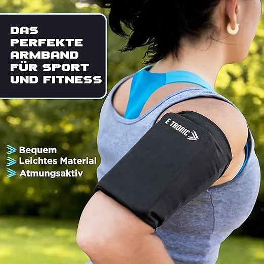 E Tronic Edge Phone Holder for Running, Cell Phone Arm Bands with Reflective Logo, Phone Strap Armband Fits iPhone and Android, Use for Running, Walking, Hiking and Biking, Gray, Medium