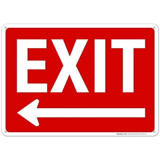 Sigo Signs Exit Sign, with Left Arrow 10x14 Inches, Rust Free .040 Aluminum, Fade Resistant, Made in USA