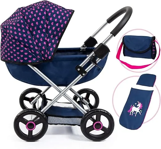 Bayer Dolls 4-in-1 Toy Baby Doll Pram Stroller Cosy Set - Dolls Up to 18" (Blue/Purple)