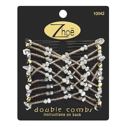 Double Hair Combs 10042 White Crystals & Gold