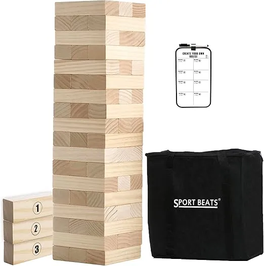 SPORT BEATS Outdoor Games Large Tower Game 54 Blocks Stacking Game - Includes Carry Bag and Scoreboard