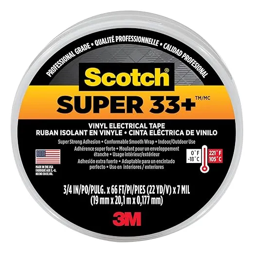 3M Scotch Super 33+ Vinyl Electrical Tape.75-Inch by 66-Feet, 10-Pack