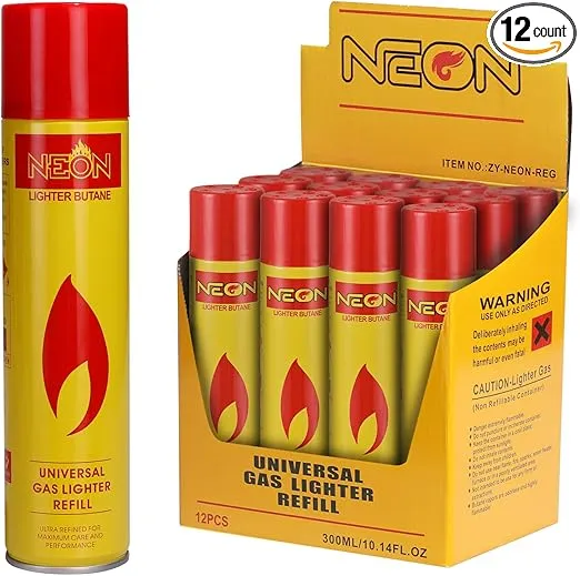 Neon Lighter Gas Refill Butane Universal Fuel Ultra Refined 300ml 10.14Oz