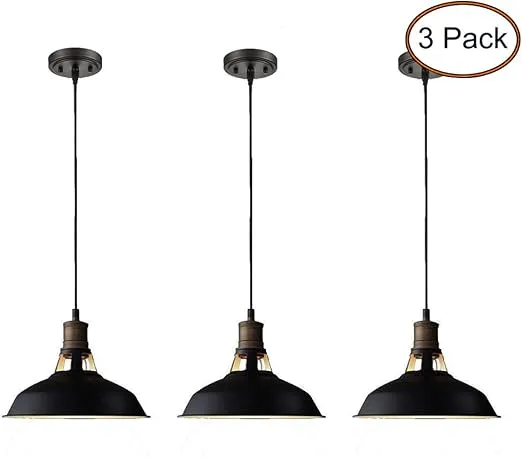 CLAXY Ecopower Industrial Metal Barn Pendant Light 3 Pack Hanging Pendant Lighting for Kitchen Bar Restaurant Cafe