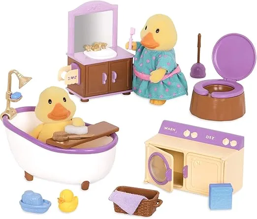 Li’l Woodzeez – Toy Furniture – Bathroom Playset – Toy Laundry Set – Small Playset for Figurines – 3 Years + – Bathroom & Laundry Set
