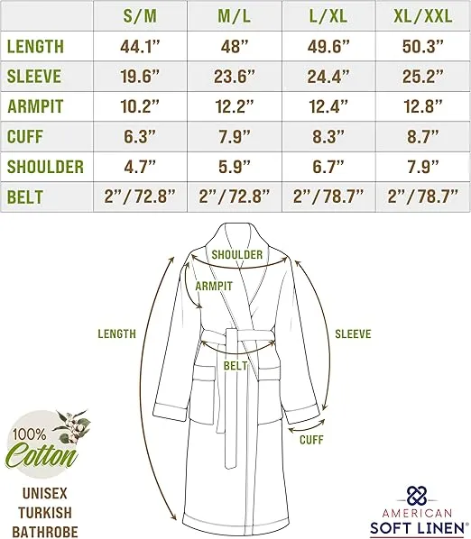 American Soft Linen 100% Cotton Robes for Women and Men, Soft Lightweight Quick Dry Unisex Couple Turkish Bathrobes
