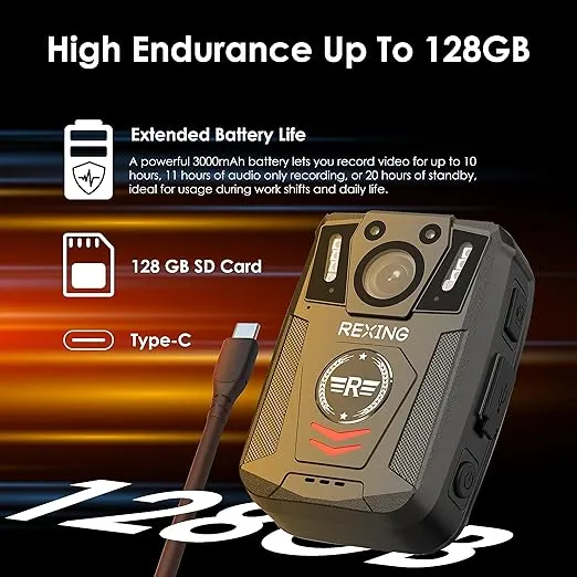 P2 FHD Body Camera - 1080P FHD Body Cam with Infrared Night Vision, Lightweight Wearable Camera, Video Surveillance, 8X Digital Zoom, 170 Degree Lens