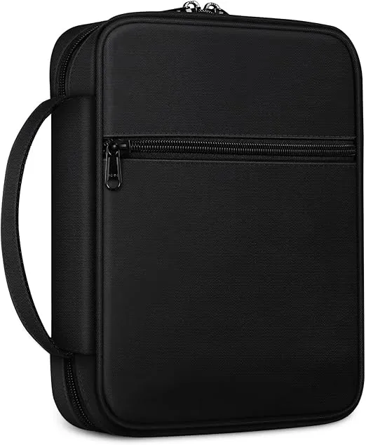 FINPAC Bible Cover, Carrying Book Case Church Bag Bible Protective with Handle and Zippered Pocket, Gift for Mother Lady Women Men, Black