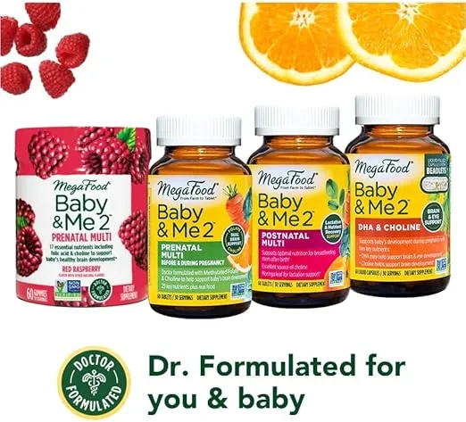 MegaFood Baby & Me 2 Prenatal Vitamin and Minerals - Vitamins for Women - with Folate (Folic Acid Natural Form), Choline, Iron, Iodine, and Vitamin C, Vitamin D and more - 60 Tabs (30 Servings)