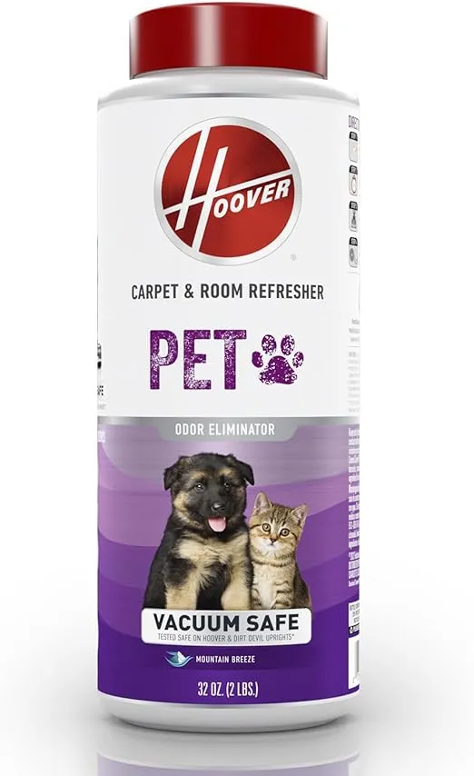 Hoover 32 oz Pet Carpet & Room Refresher, Carpet Powder, Mountain Breeze Scent, Vacuum Safe, Eliminates Pet Odors, White, AH31211