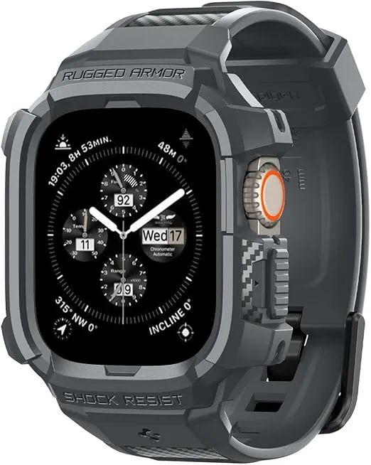 Spigen Rugged Armor Pro Designed for Apple Watch Ultra 2/Apple Watch Ultra Case with Band Rugged Protective TPU Case Band for Apple Watch Ultra 49mm - Dark Gray