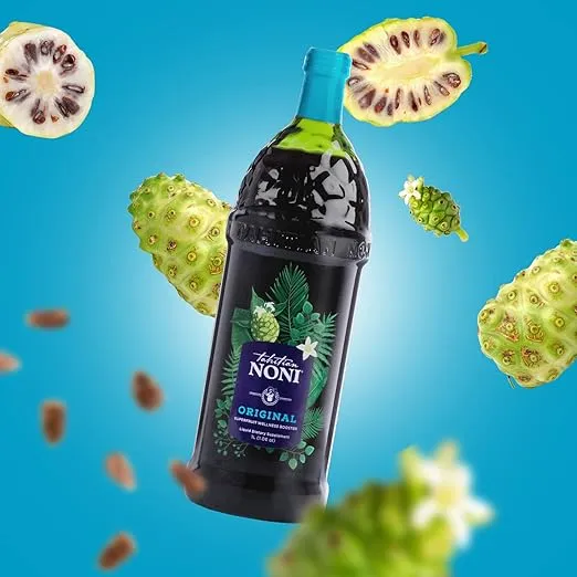 TAHITIAN NONI Juice by Morinda, Original and Authentic, Noni Fruit Puree from Tahiti with Natural Blueberry & Grape (Resveratrol), All-Natural Daily Wellness Drink - 4 One Liter Juice Bottles Per Case