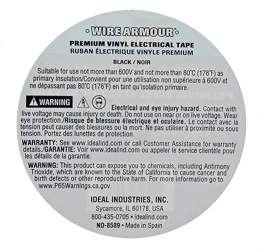 IDEAL INDUSTRIES INC. 46-33 Black 7 Mil Wire Armour UL Listed 3/4 in. Professional Vinyl Black Electrical Tape