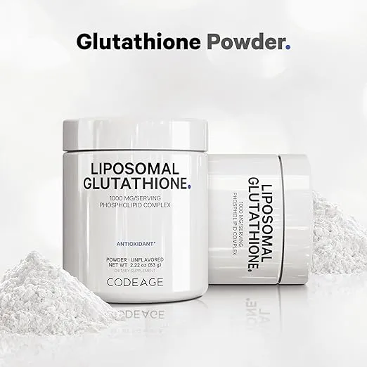 Codeage Liposomal Glutathione Powder - 1,000 mg L-Glutathione per Serving, Liposomal Delivery - 2-Month Supply - Vegan Reduced L-Glutathione - Unflavored - Phospholipid - Non-GMO Gluten-Free - 2.22 Oz