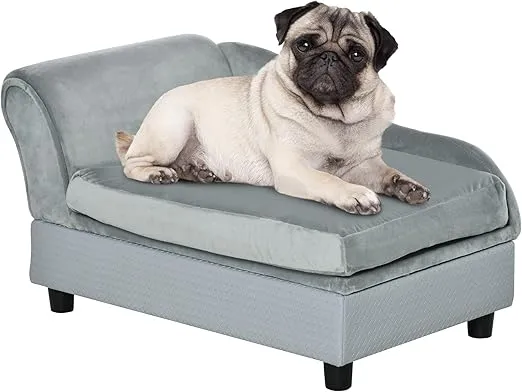 PawHut Luxury Fancy Dog Bed for Small Dogs with Hidden Storage, Small Dog Couch with Soft 2" Foam, Dog Sofa Bed, Cushy Dog Bed, Modern Pet Furniture for Puppies and Little Breeds, Pale Gray