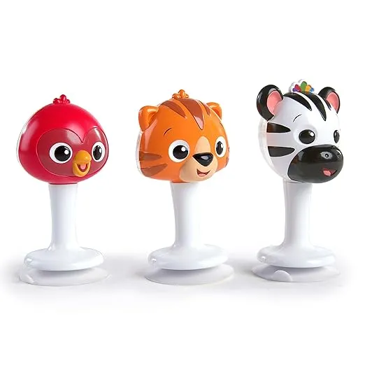 Baby Einstein Rattle & Jingle Trio High Chair Suction Toys Take-Along Musical Rattle Set Age 6 Months +, Multicolor, 3 Count