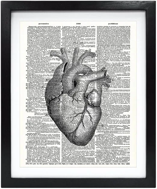 Susie Arts 8X10 Unframed Anatomical Heart Upcycled Vintage Dictionary Art Print Book Art Print Home Decor Wall Art V008