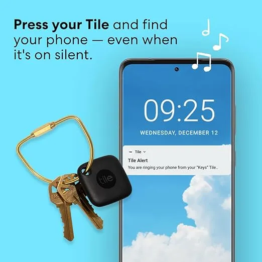Tile Mate (2022) 1-Pack, Black. Bluetooth Tracker, Keys Finder and Item Locator; Up to 250 ft. Range. Up to 3 Year Battery. Water-Resistant. Phone Finder. iOS and Android Compatible