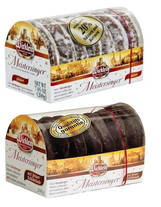 Wicklein Meistersinger Gingerbread Lebkuchen Assortment Chocolate Coated & Glazed, Two Pack, 7.05oz Each