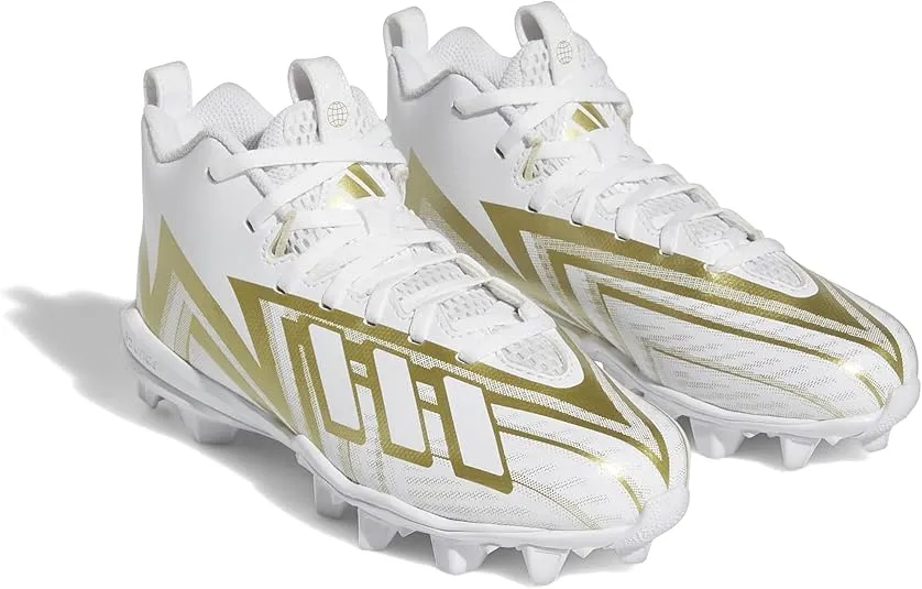 adidas Freak Spark 23 Molded Football Shoe, White/White/Gold Metallic, 1.5 US Unisex Little Kid