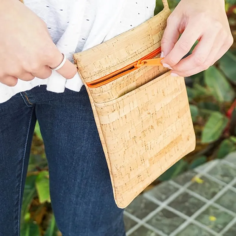 Mini Cork Cross Body Bag with Natural Zipper