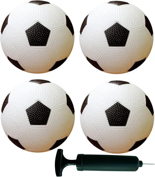AppleRound Pack of 4 Toy Sports Balls with 1 Pump for Toddlers and Kids: 5-Inch Basketball, 5-Inch Soccer Ball, 5-Inch Playground Ball, 6.5-Inch Football (Mixed Bundle)