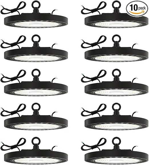 Sunco 10 Pack UFO LED High Bay Light, Lighting for Warehouse, 5000K Daylight, 150W, 21000 LM, 100-277V, Dimmable 0-10V, IP65 Waterproof, Super Bright, UL