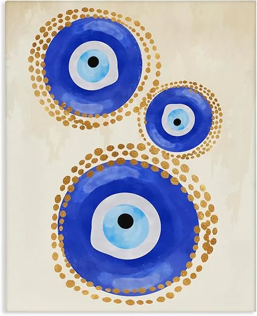 Stupell Industries Round Blue Evil Eye Pattern Lustrous Dotted Detail, Design by Two Smart Blondes, Gallery Wrapped Canvas, 16 x 20